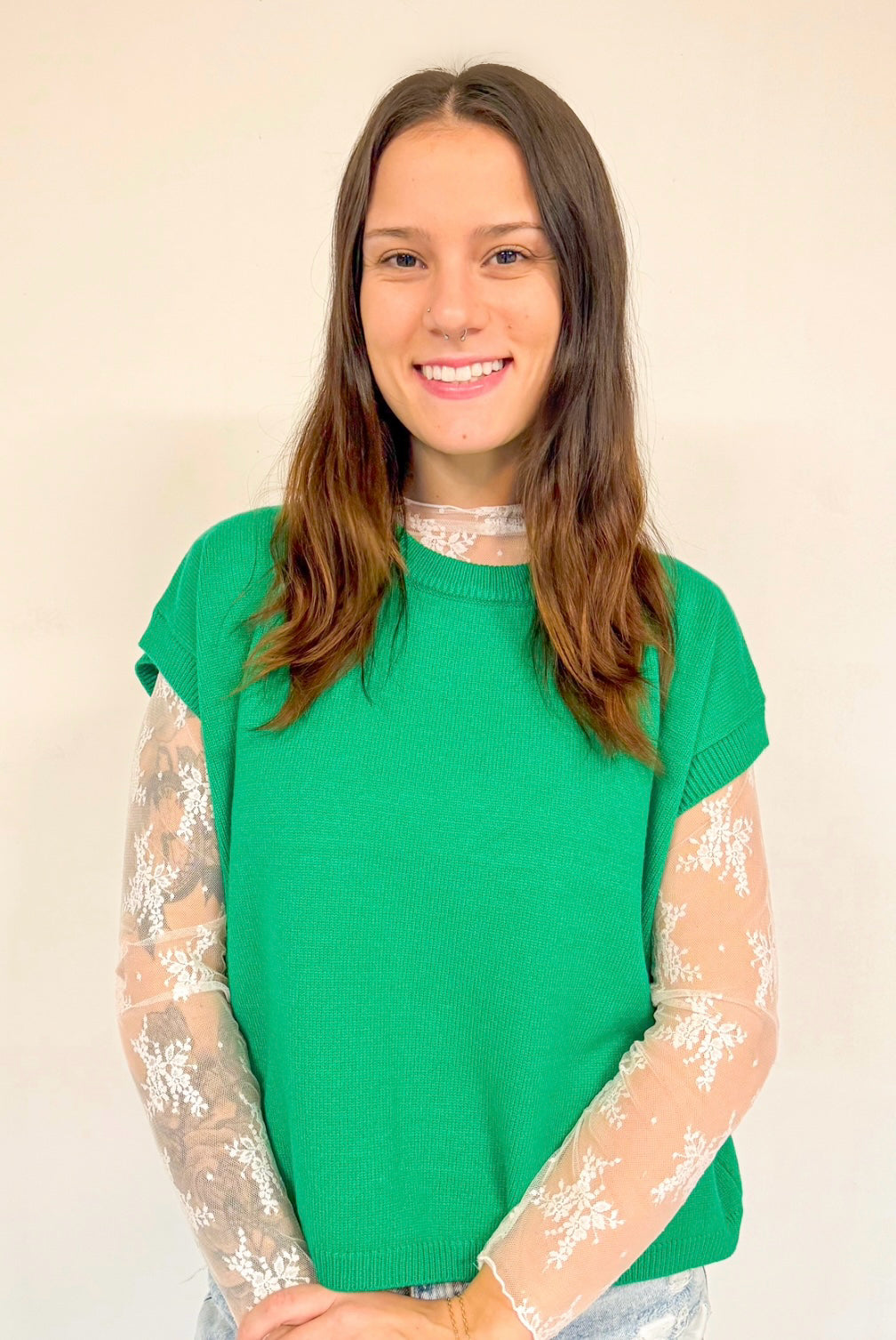 White Sheer Mesh Floral Lace Layering Top