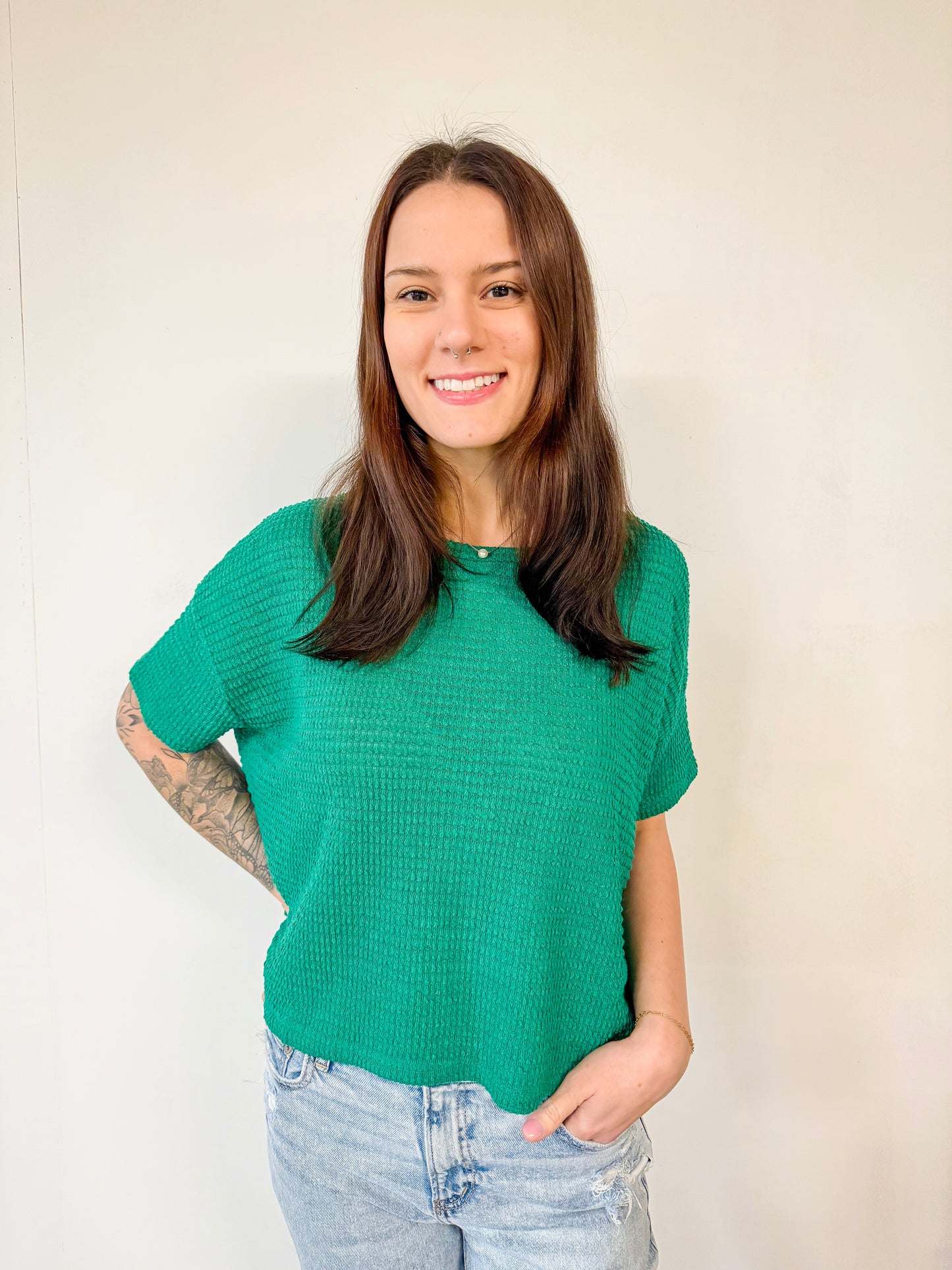 Short Sleeve Kelly Green Knit Top