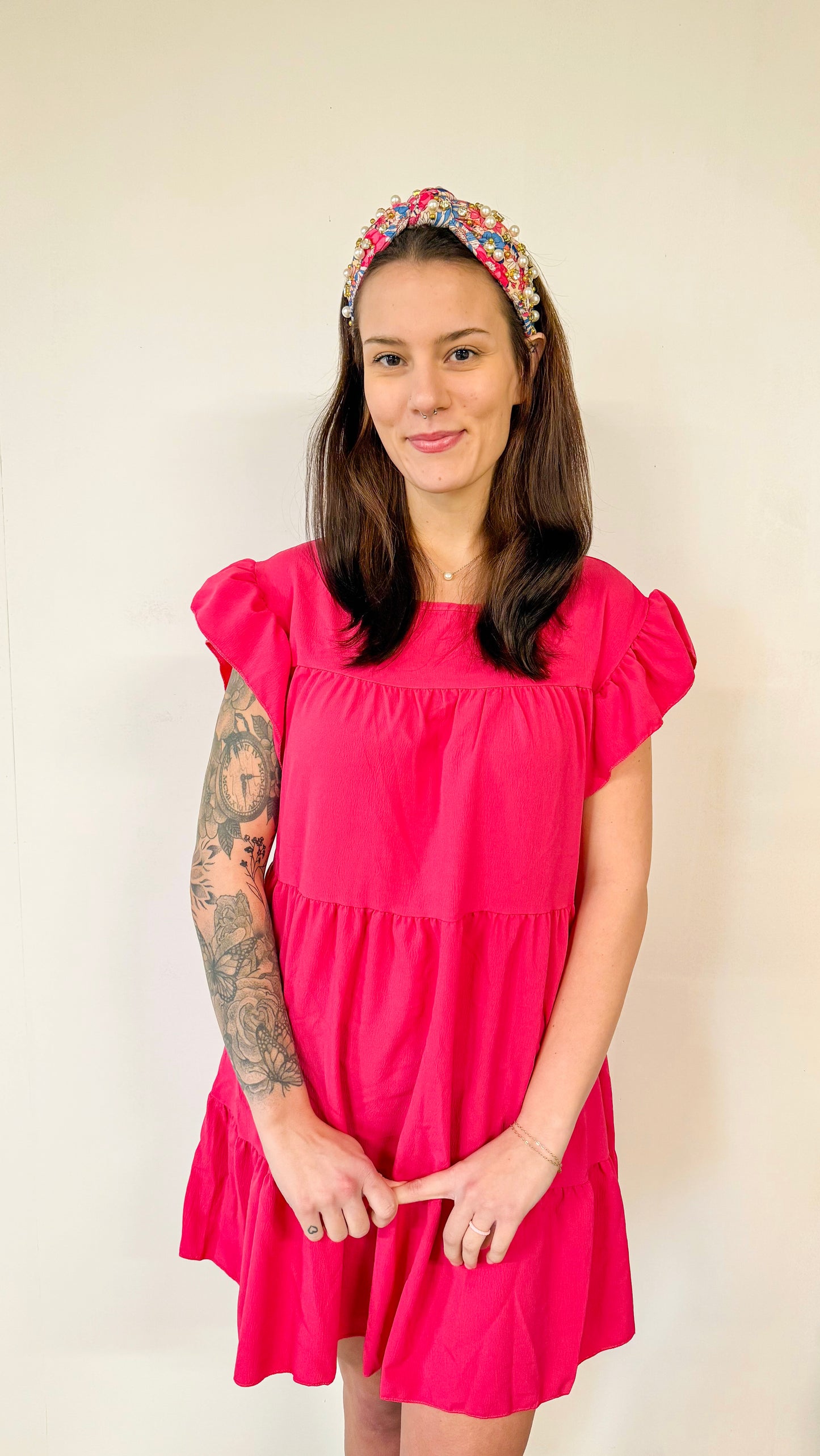 Flowy Ruffled Hot Pink Dress