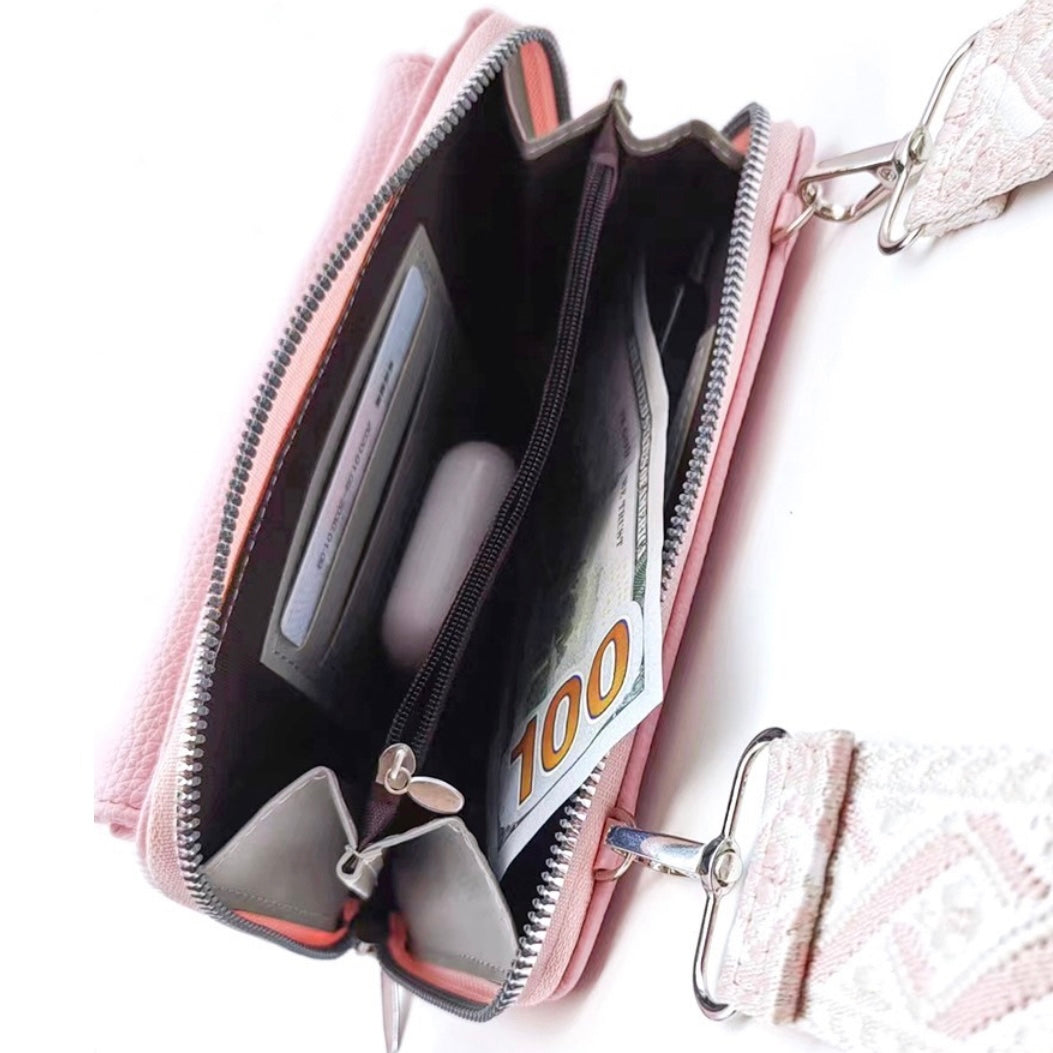 Leather Crossbody Duo Wallet Purse- 6 Colors