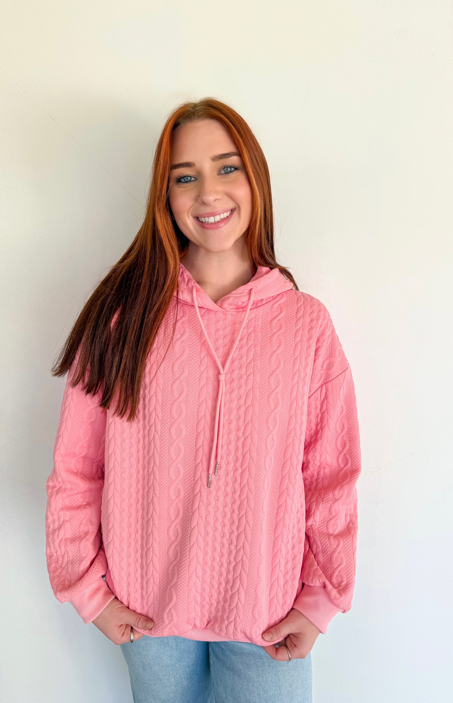 Cable Kint Pink Hoodie