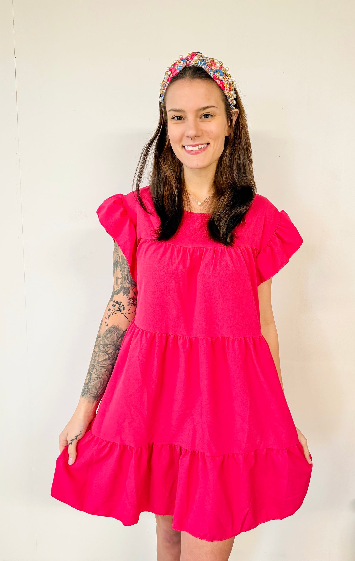 Flowy Ruffled Hot Pink Dress