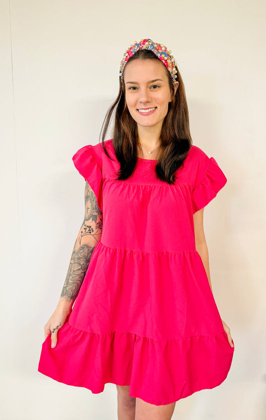 Flowy Ruffled Hot Pink Dress