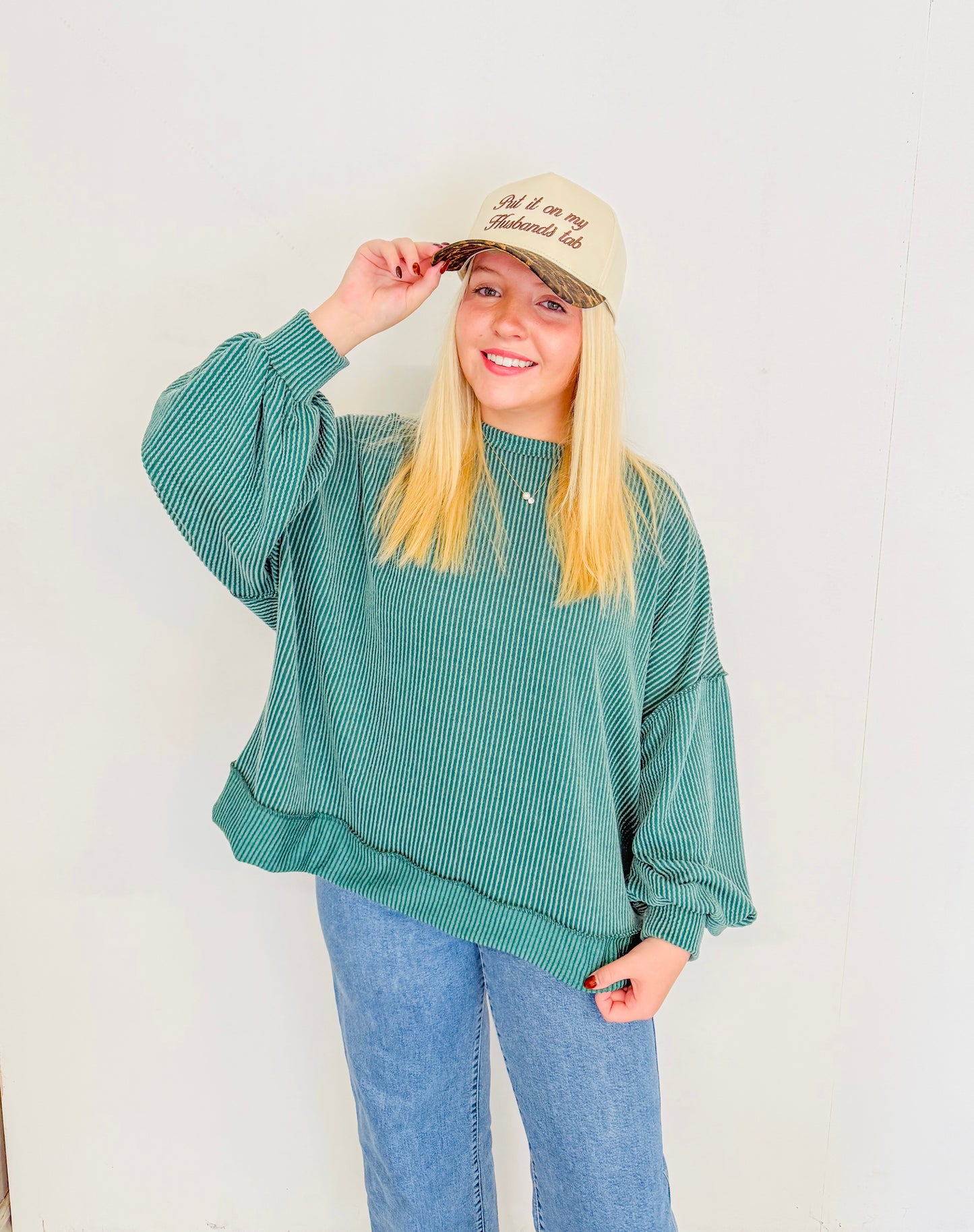 Ribbed Knit Sweater- Hunter Green