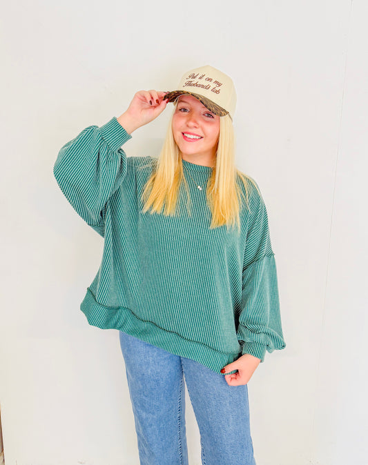 Ribbed Knit Sweater- Hunter Green