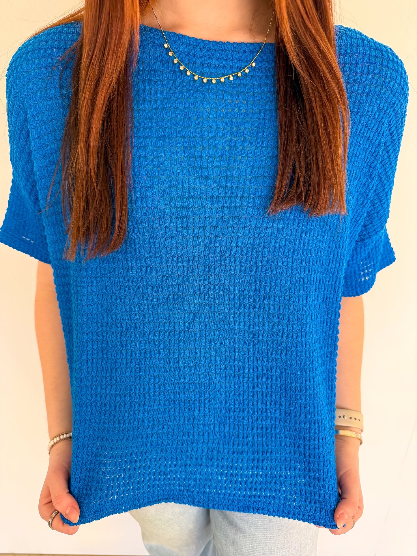 Short Sleeve Royal Blue Knit Top