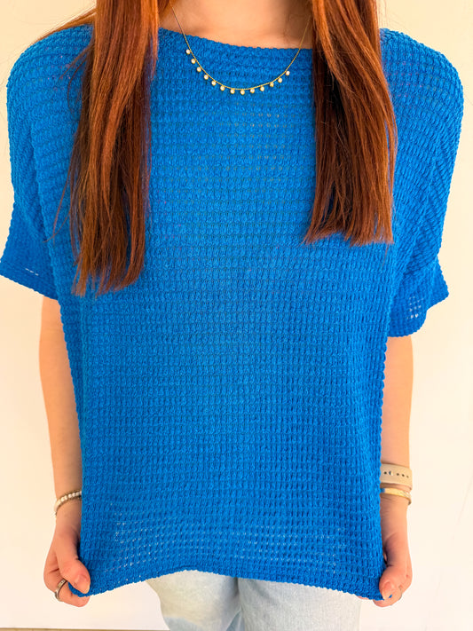 Short Sleeve Royal Blue Knit Top