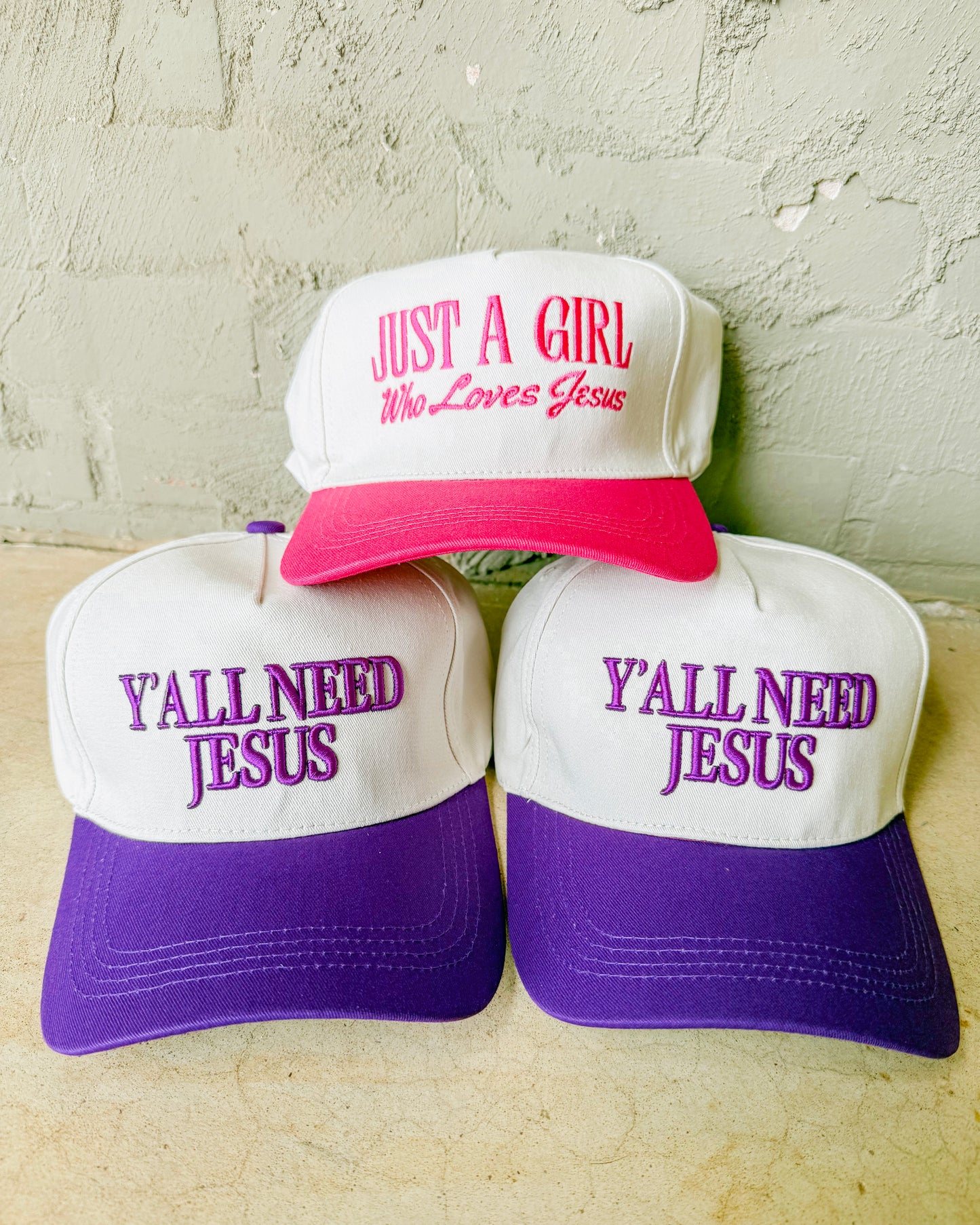 Y’all Need Jesus Canvas Trucker Hat- Purple