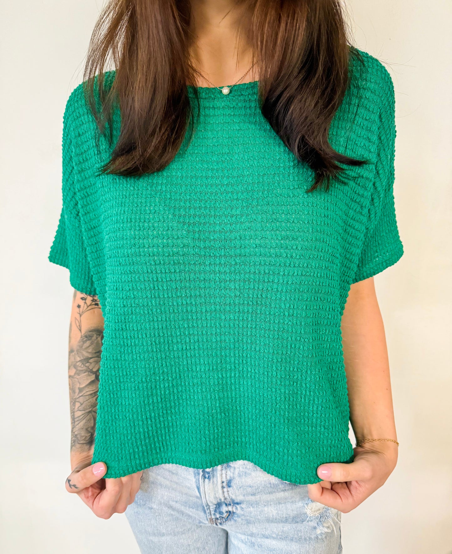Short Sleeve Kelly Green Knit Top