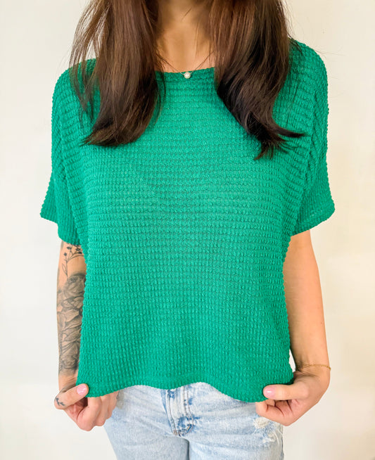 Short Sleeve Kelly Green Knit Top