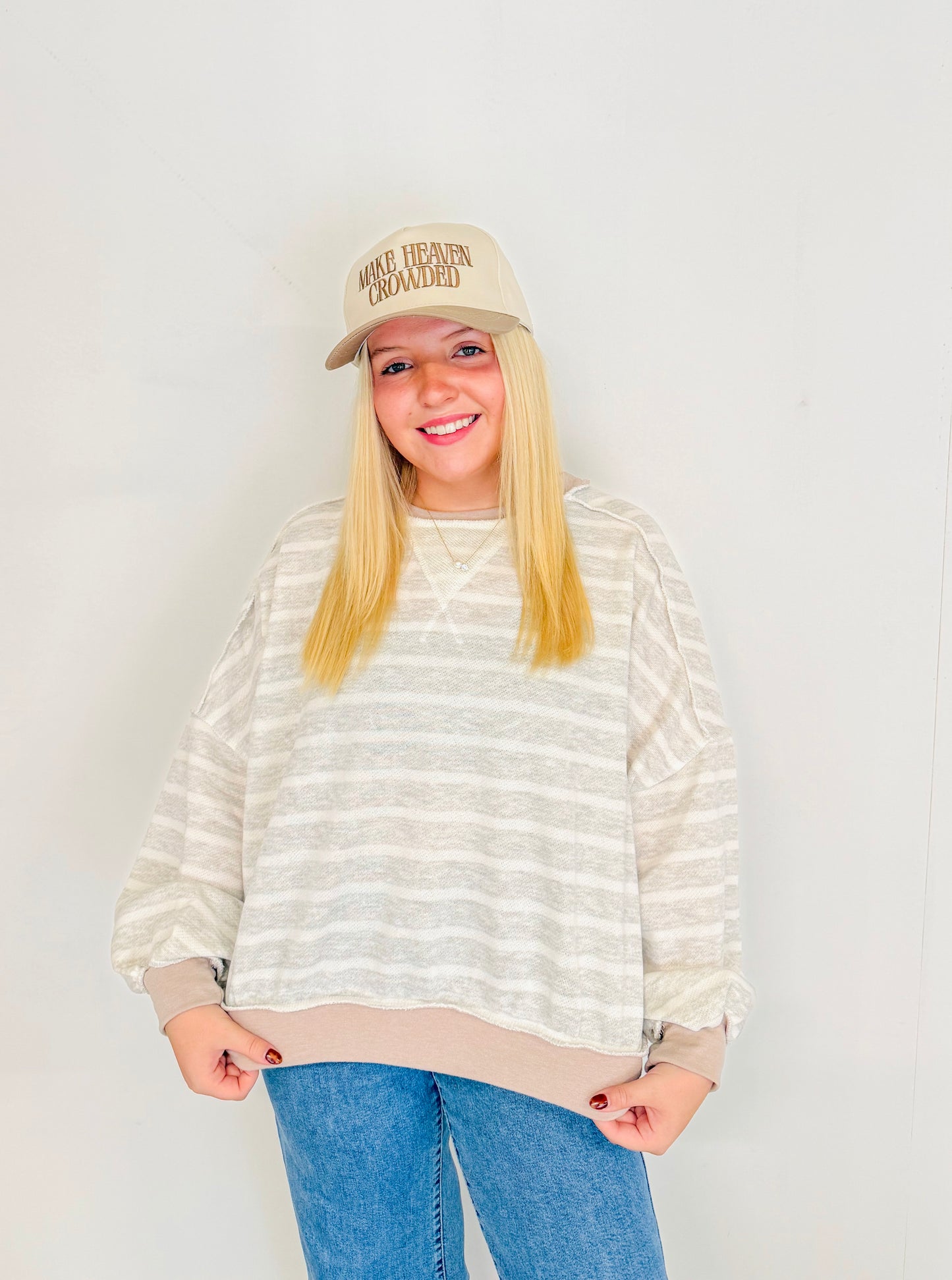 Oversized Neutral Stripe Pullover