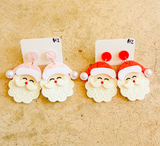 Christmas Santa & Pearl Dangle Earrings