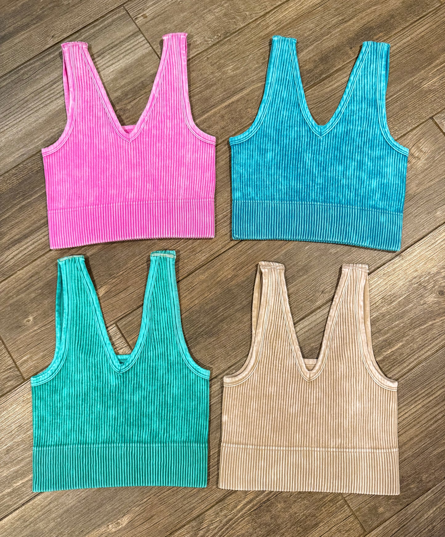 Acid-Washed Ribbed Seamless Sports Bras