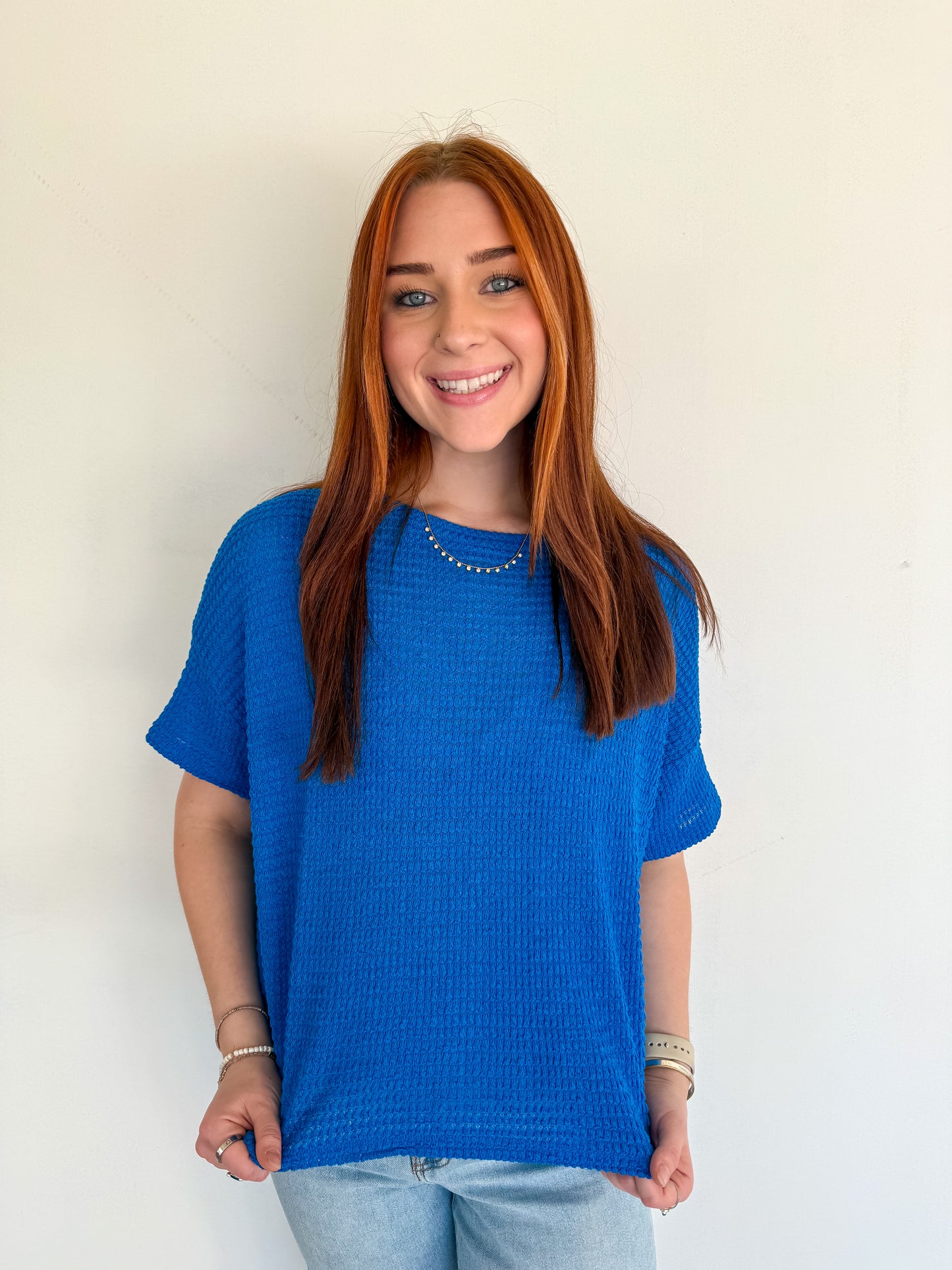 Short Sleeve Royal Blue Knit Top