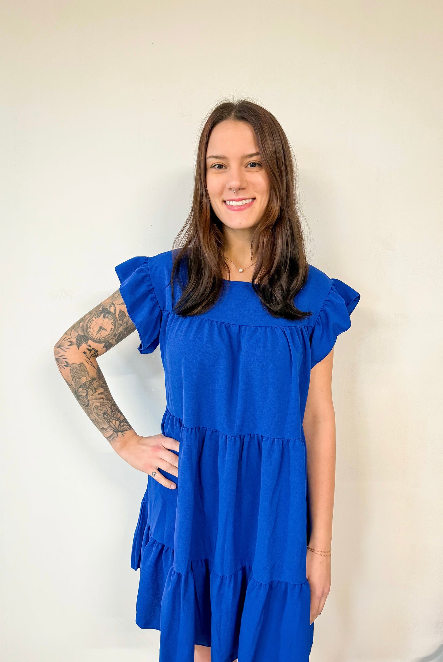 Flowy Ruffled Royal Blue Dress