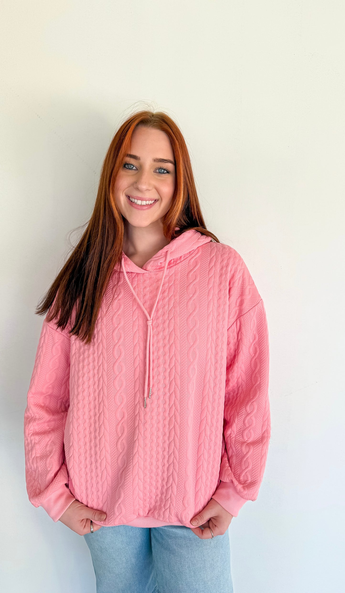 Cable Kint Pink Hoodie