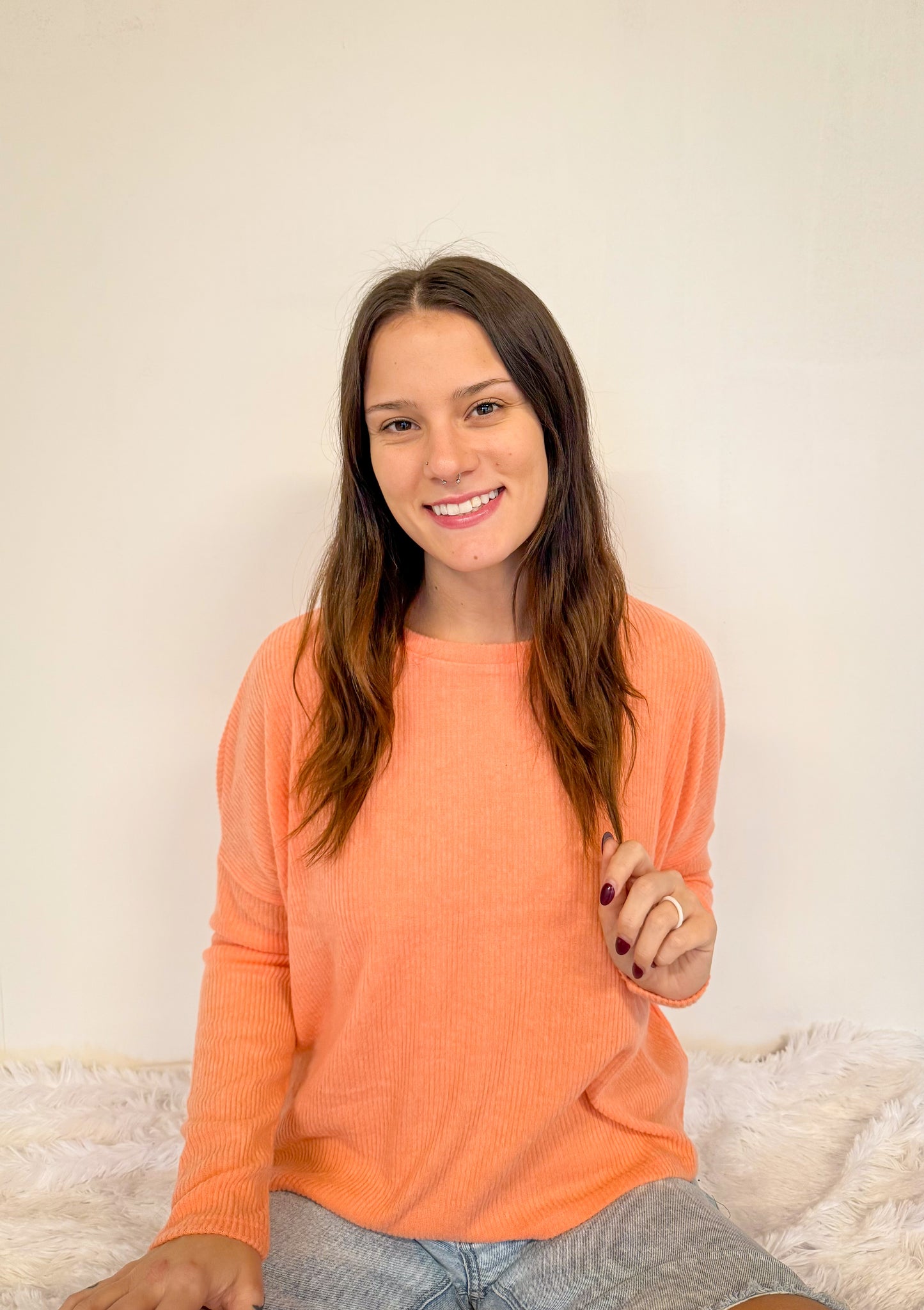 Ribbed Pastel Orange Long Sleeve Sweater
