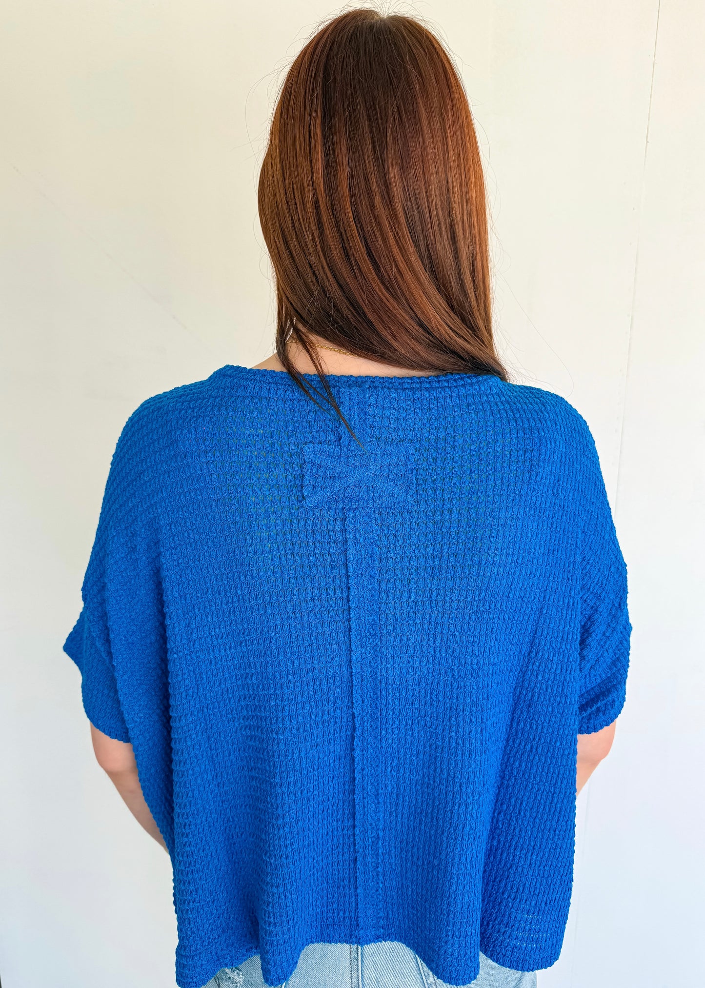 Short Sleeve Royal Blue Knit Top