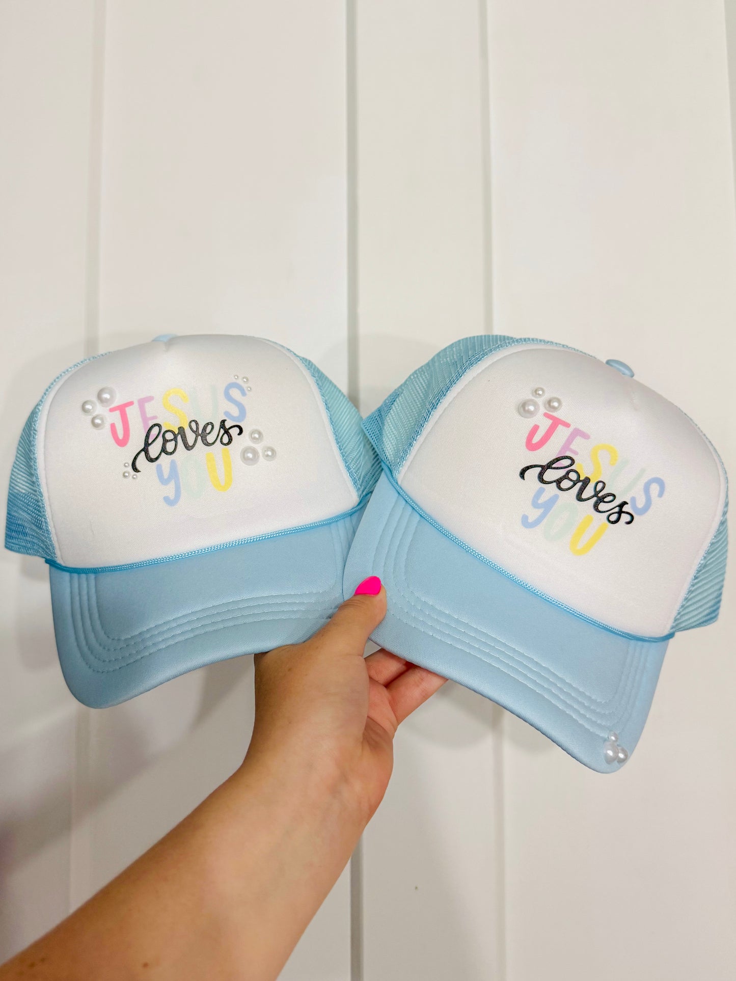 Jesus Loves You Pearl Trucker Hat w/ Hat Chain