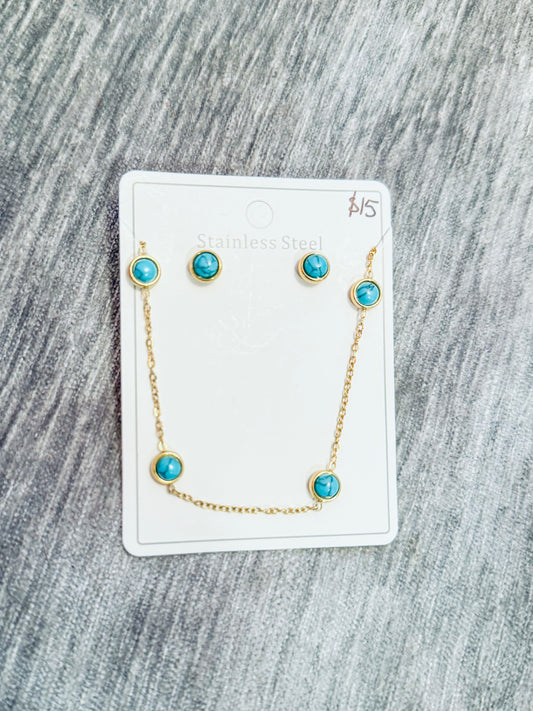 Turquoise Gold Necklace & Earring Set