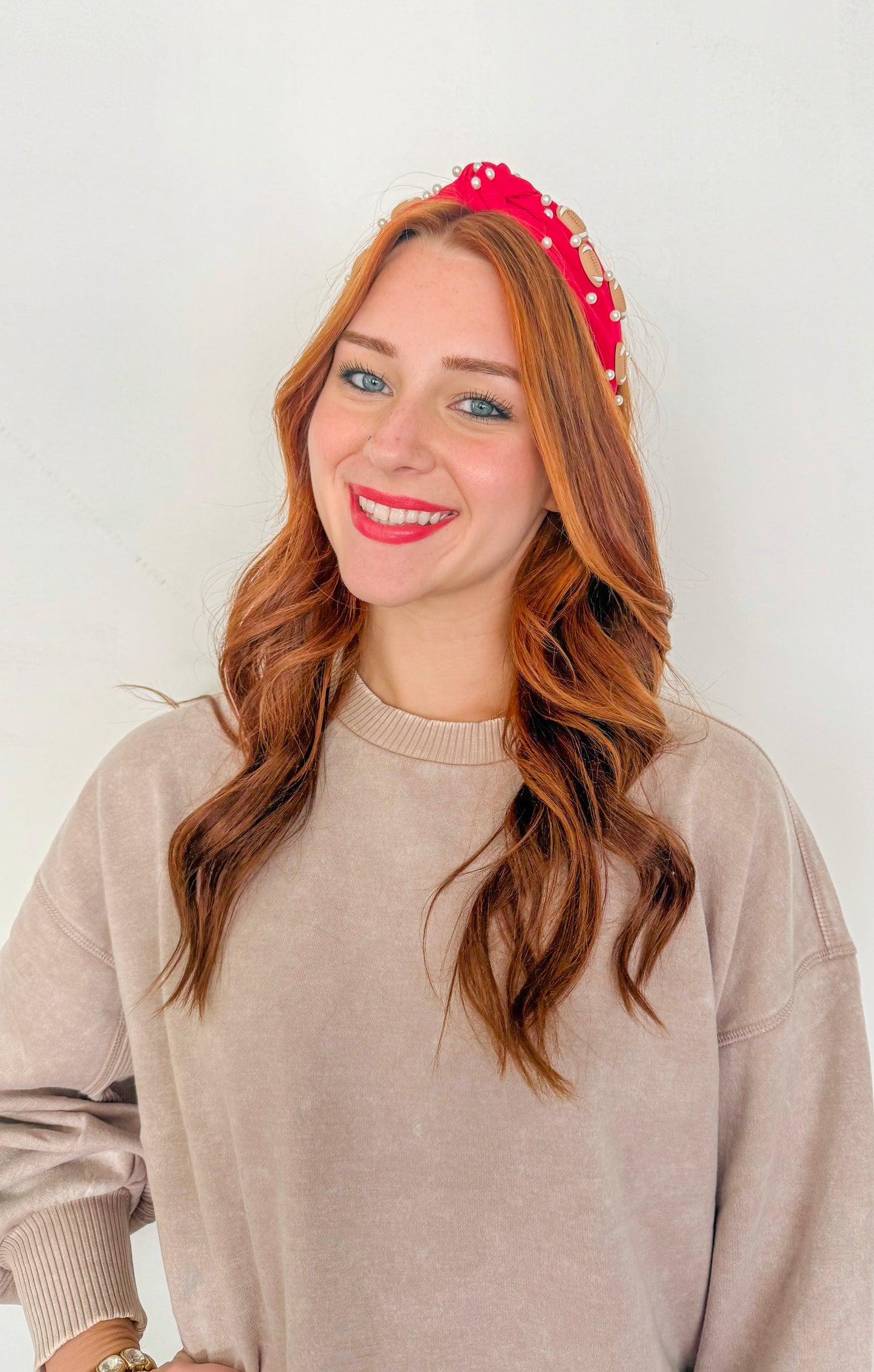 Pearl & Football Headband- Red
