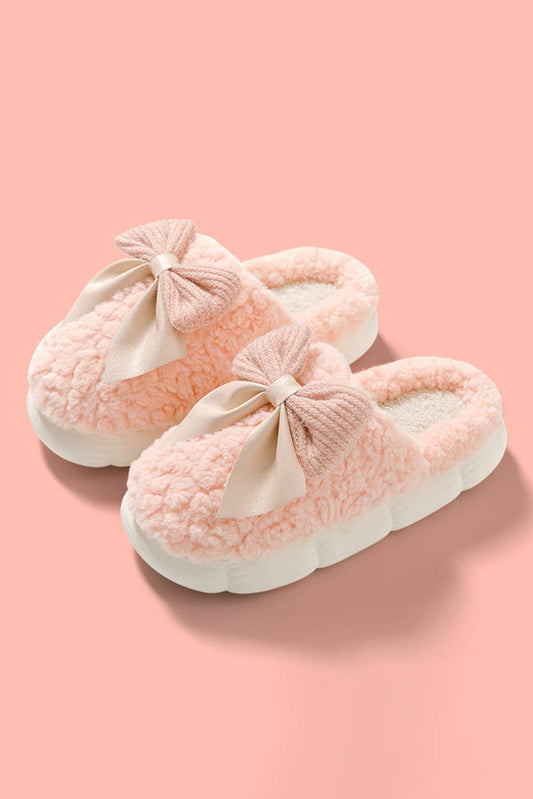 Pink Fuzzy Bowknot Slippers