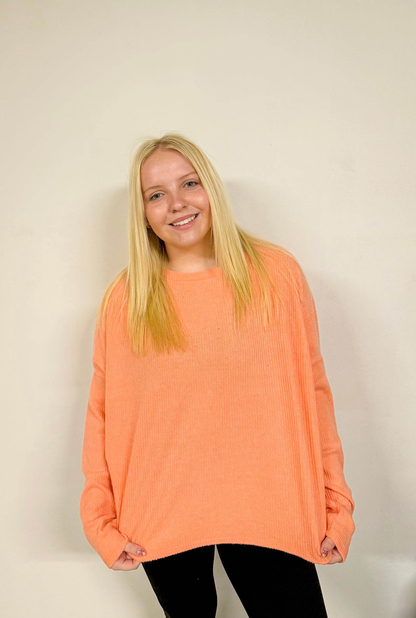 Ribbed Pastel Orange Long Sleeve Sweater