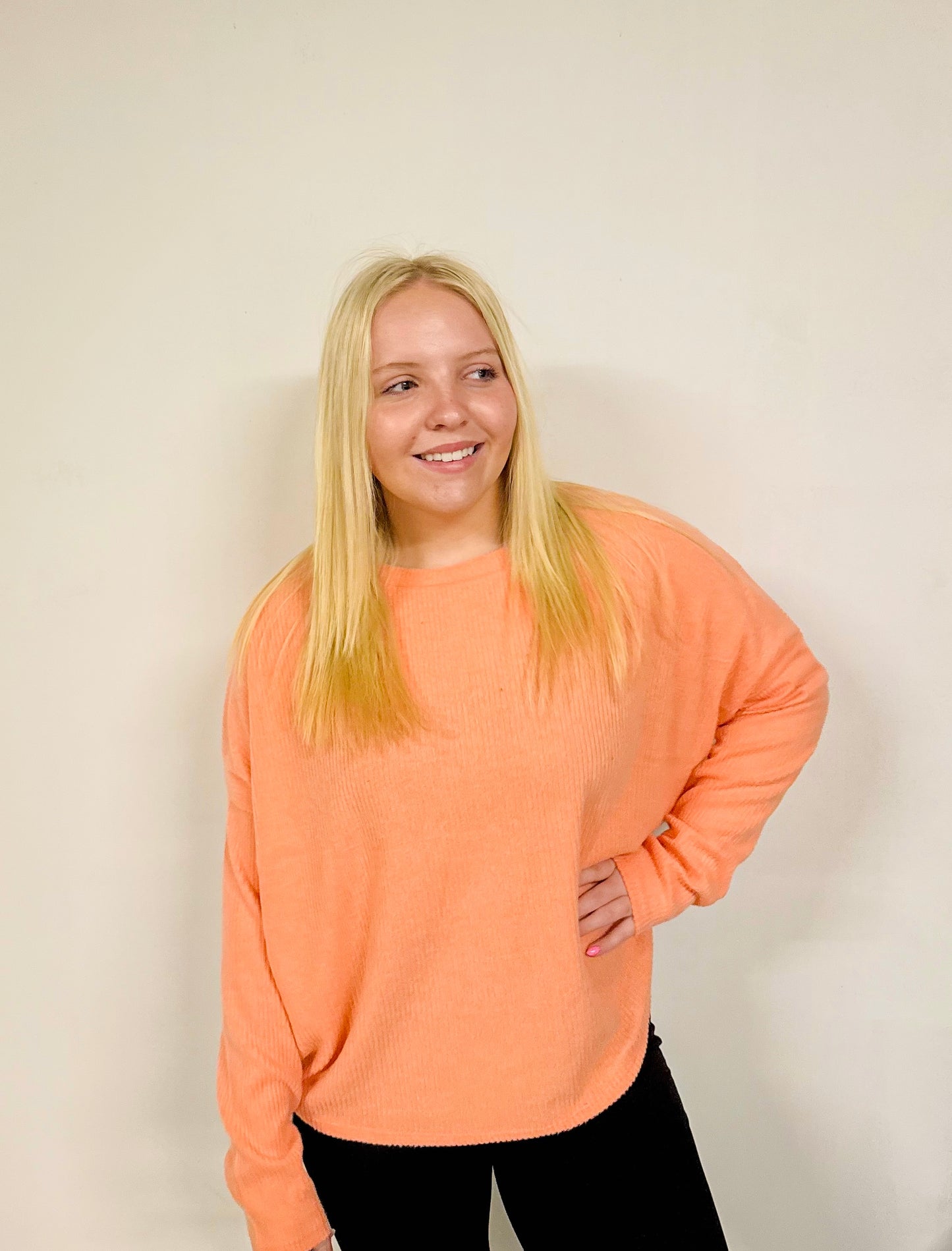 Ribbed Pastel Orange Long Sleeve Sweater