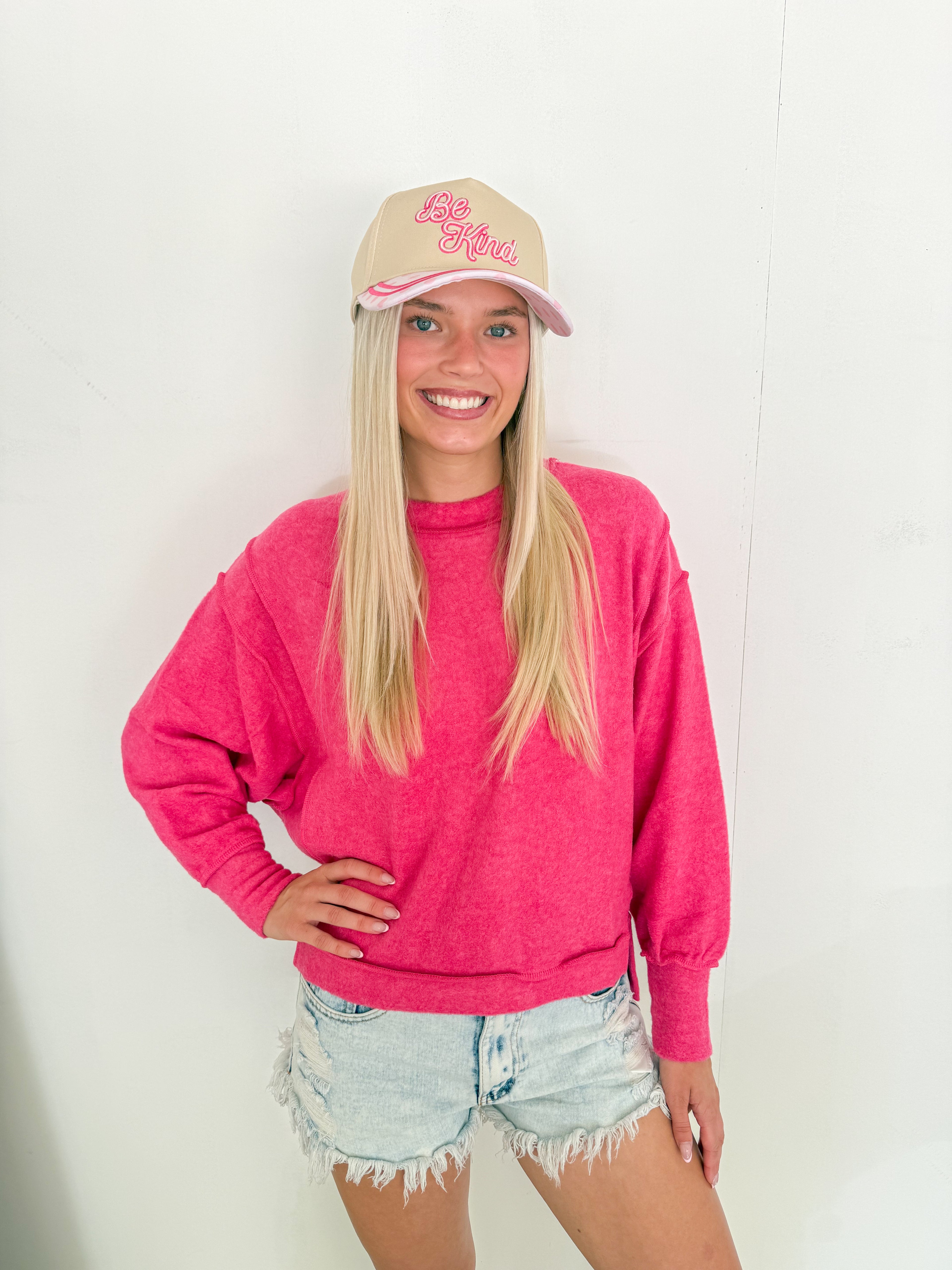 Soft Fleece Oversized Sweater- Pink