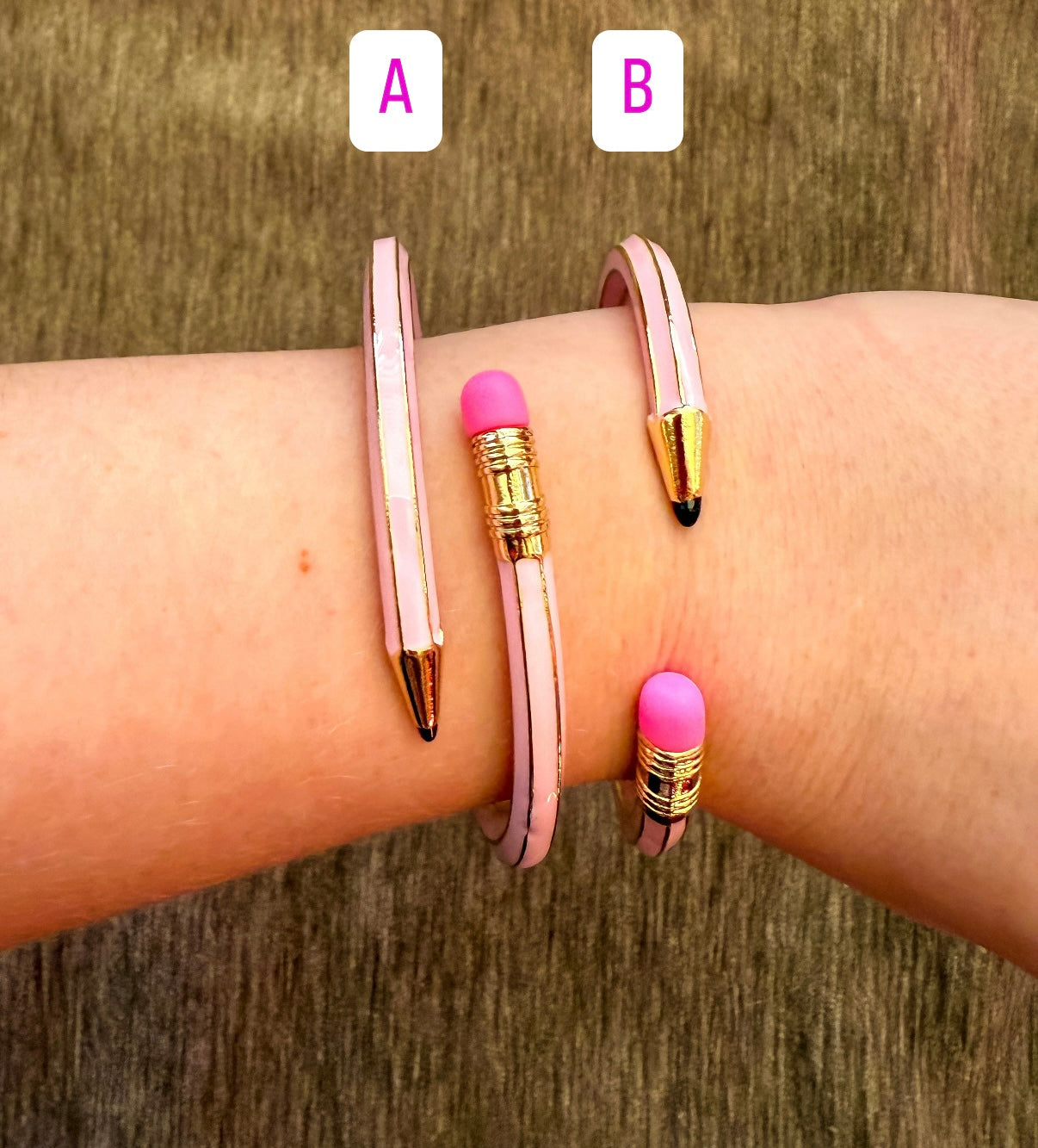 Pink and Gold Pencil Bangle Bracelet