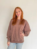 Acid Washed Oversized Fleece Pullover- Brown