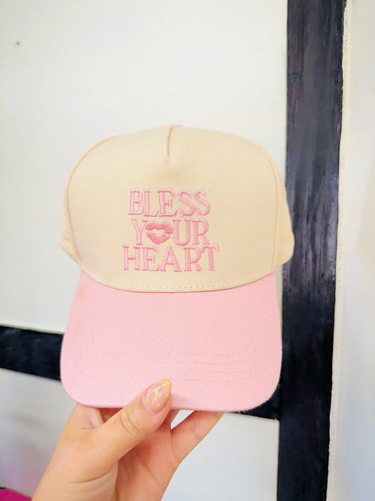 Bless Your Heart Canvas Trucker Hat- Light Pink