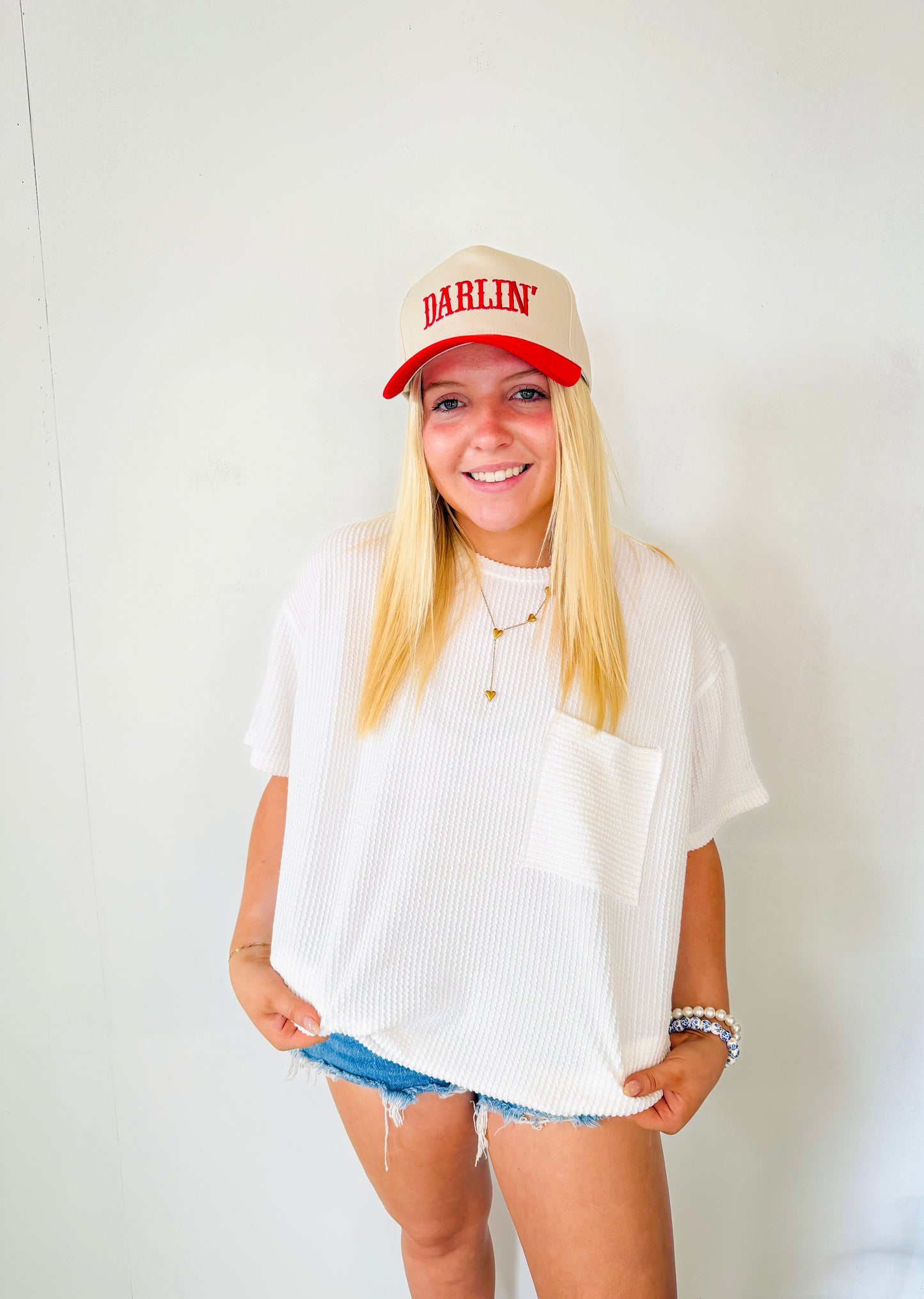 Ribbed Short Sleeve Top- White