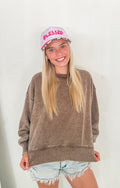 Acid Wash Fleece Oversized Pullover- Mocha
