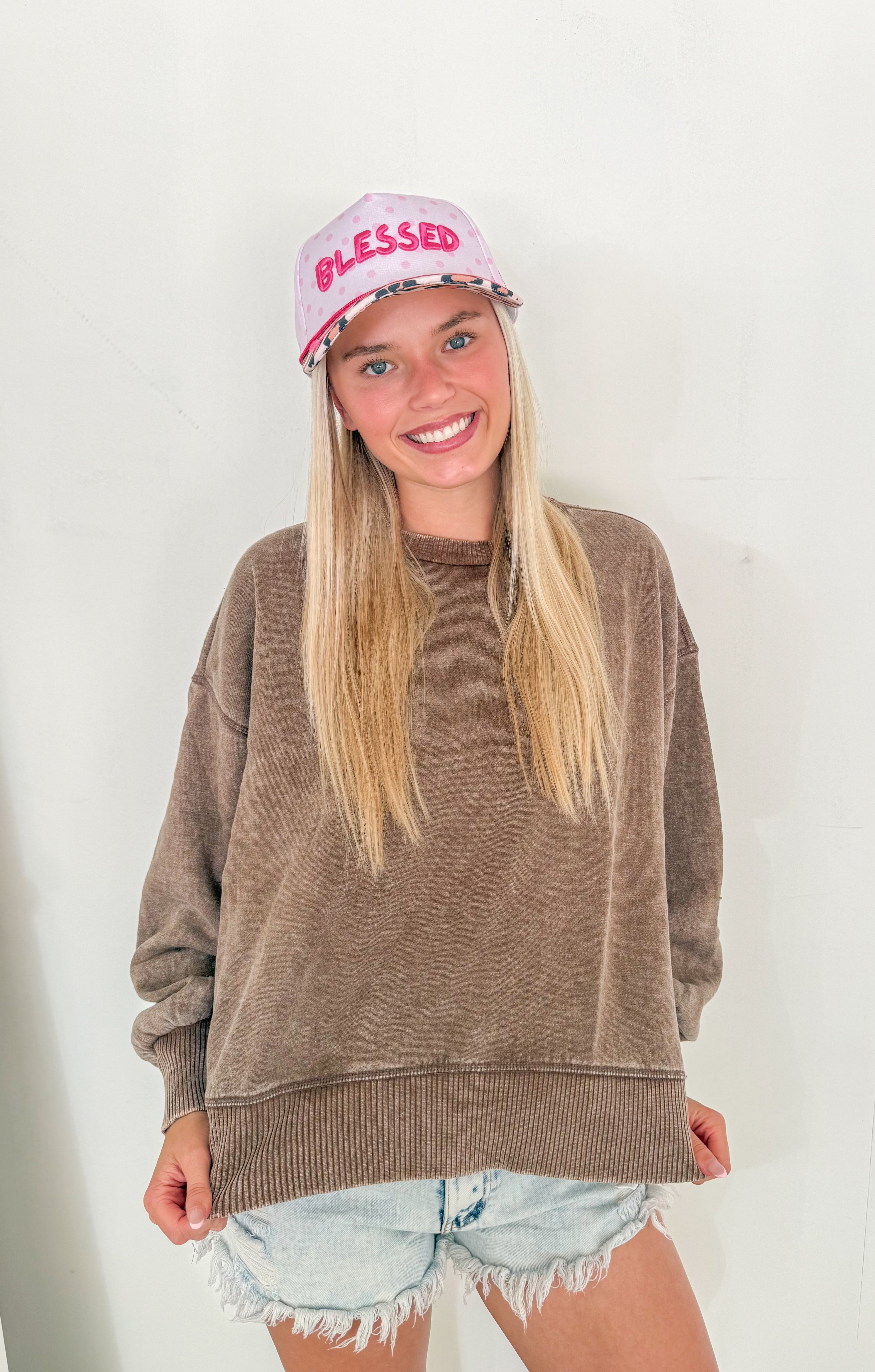 Acid Wash Fleece Oversized Pullover- Mocha
