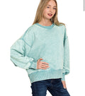 Acid Wash Fleece Oversized Pullover- Dusty Teal
