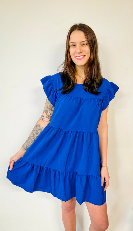 Flowy Ruffled Royal Blue Dress