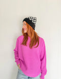 Oversized Round neck Waffle Sweater- Magenta