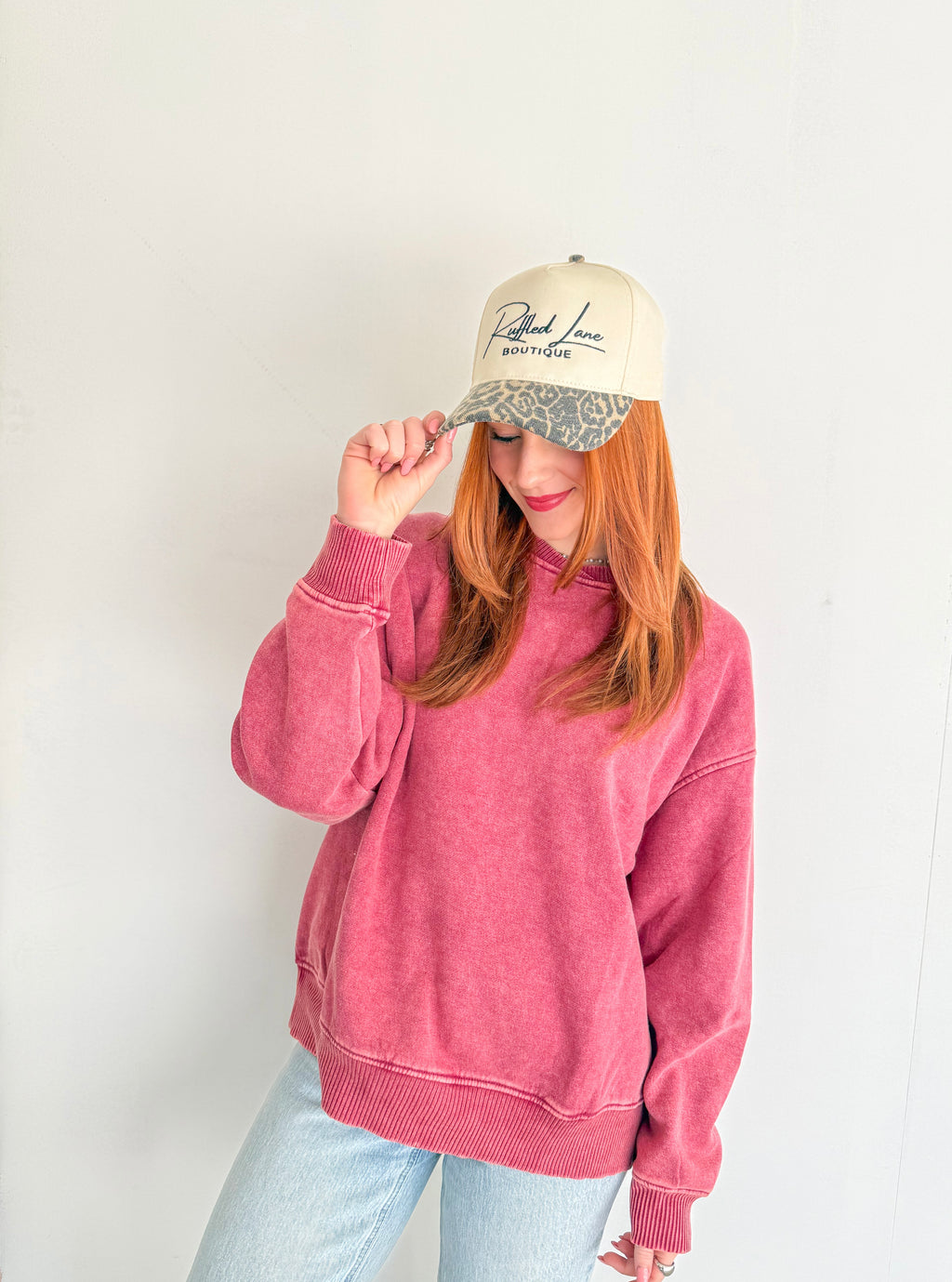 Acid Washed Oversized Fleece Pullover- Red Wine