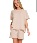 Ribbed Short Sleeve Tee and Short Sets- Sand Beige