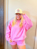 Fleece Round Neck Sweatshirt & Short Set - Pink