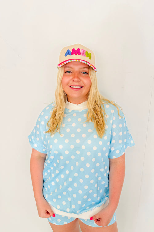 Casual Polka Dot Short Set- Blue