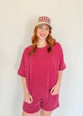 Ribbed Short Sleeve Tee and Short Sets- Crimson