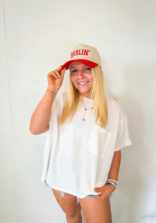Ribbed Short Sleeve Top- White