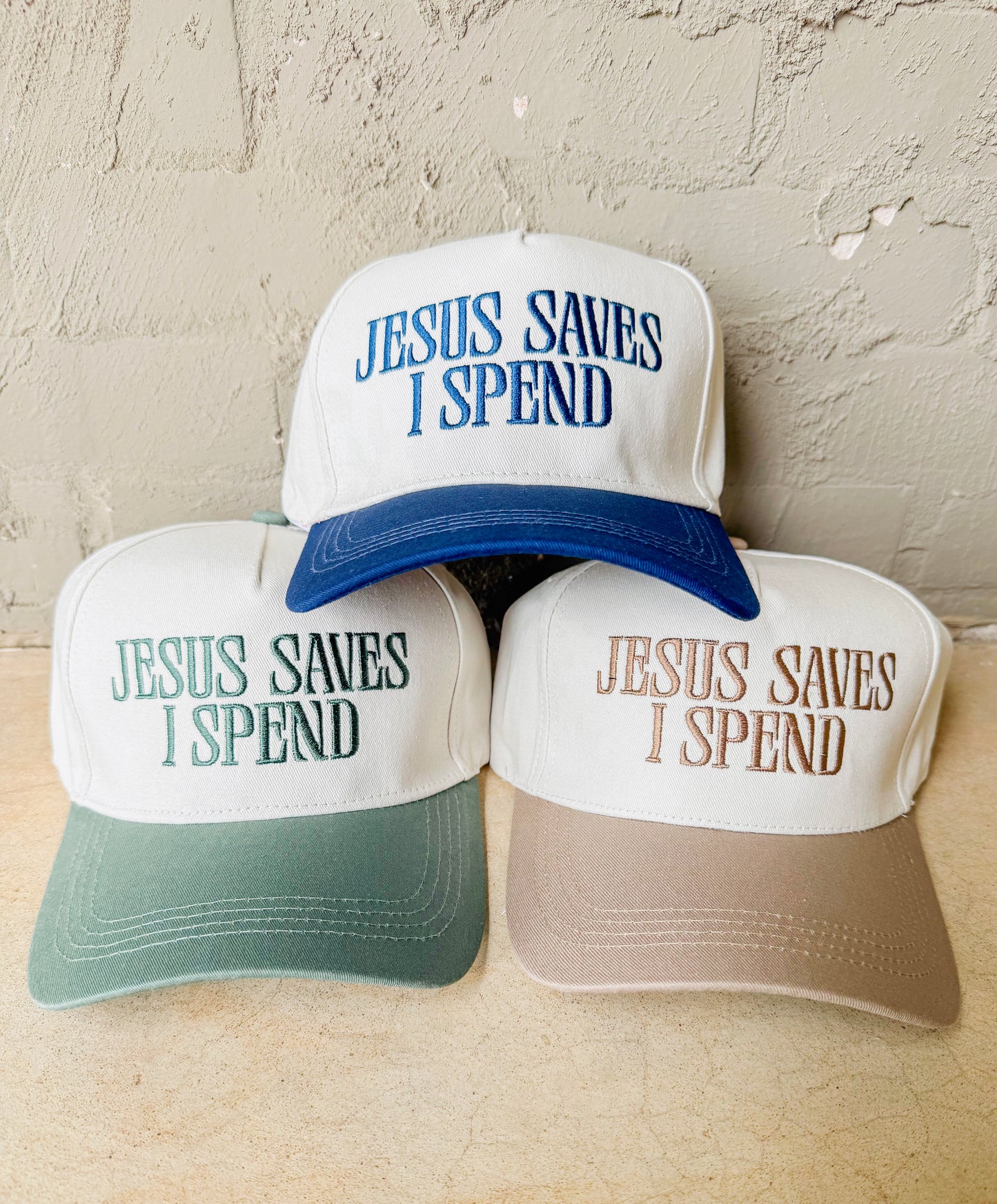 Jesus Saved I Spend Canvas Trucker Hat- 4 Colors