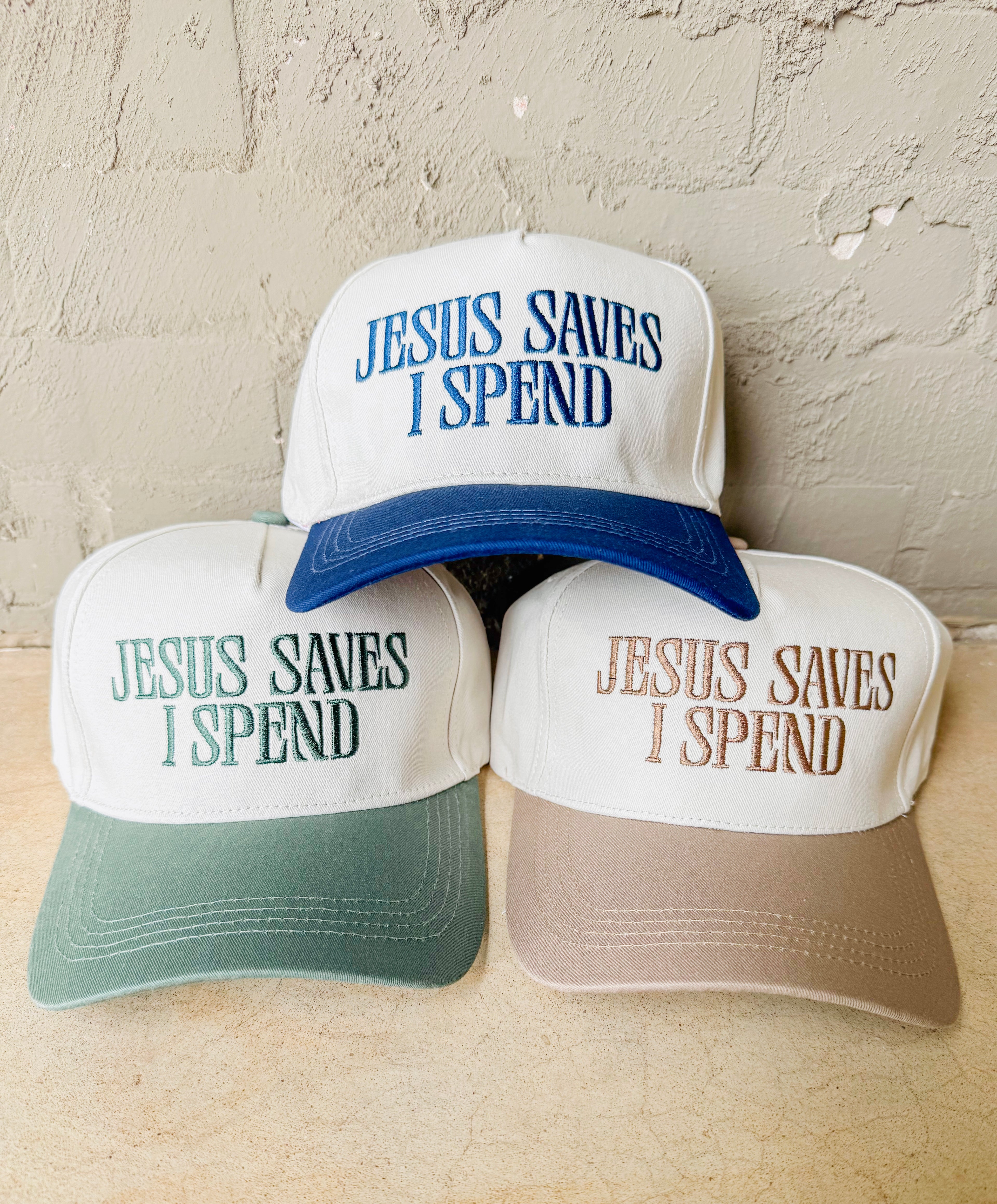 Jesus Saves I Spend Canvas Hat- 4 Colors