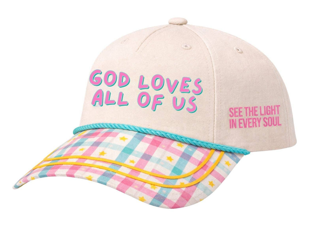God Loves all of us Canvas Hat- Colorful Gingham