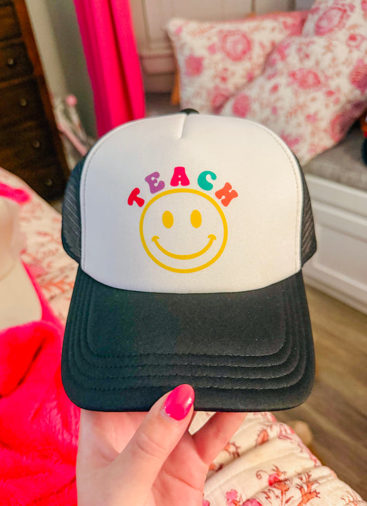 Colorful Teacher Smiley Face Trucker Hat