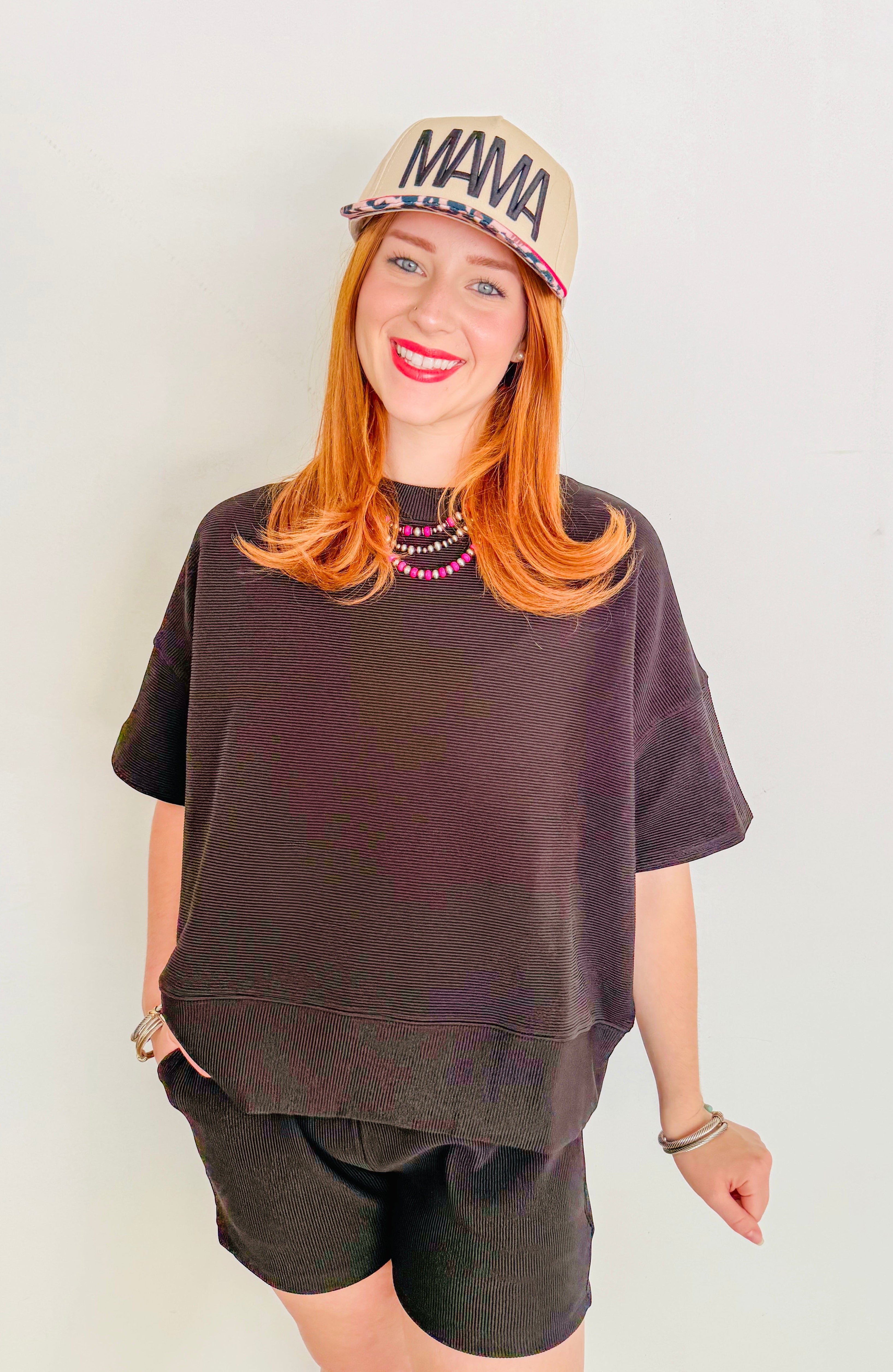 Ribbed Banded Tee & Short Set- Black