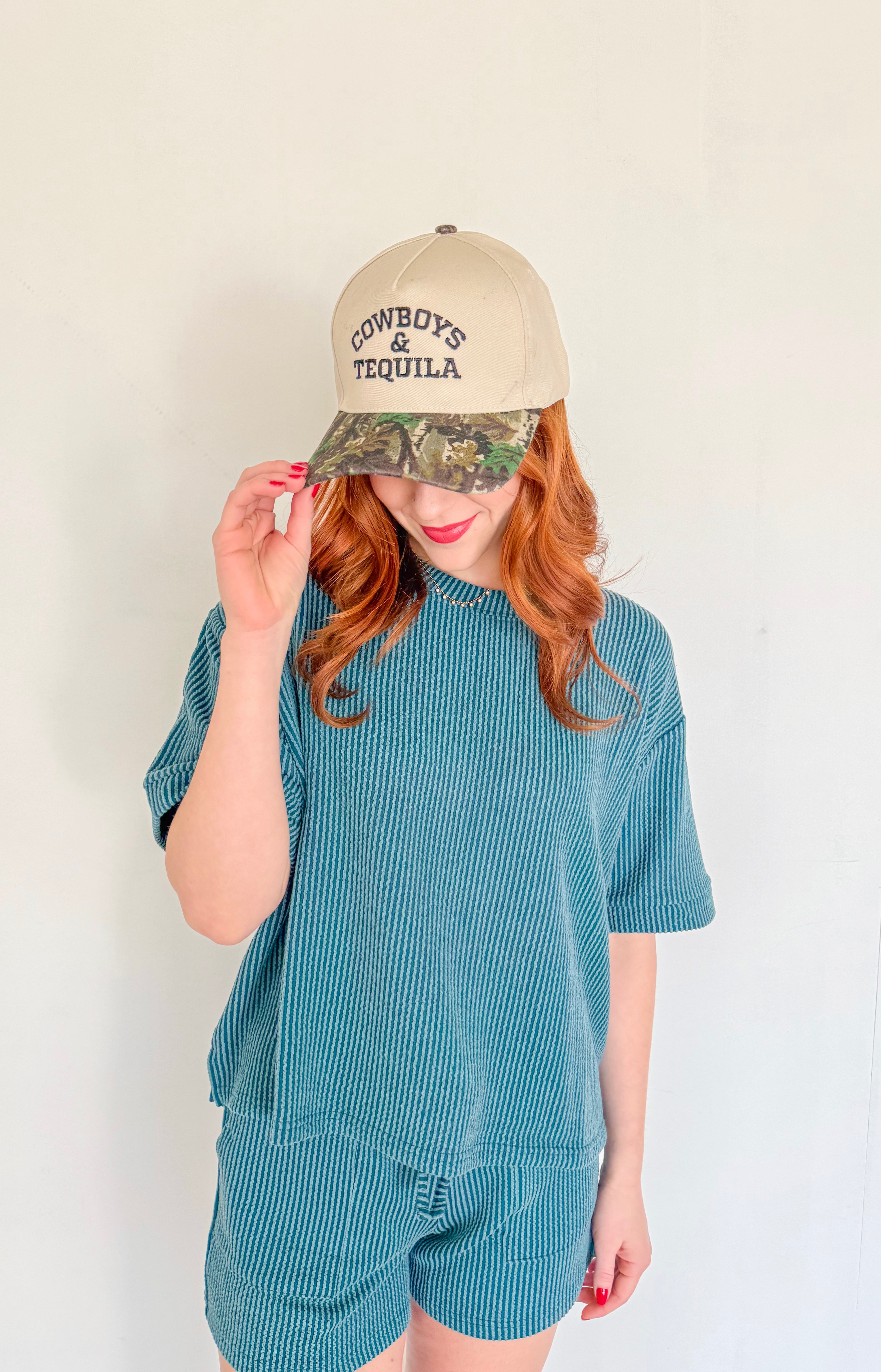 Ribbed Short Sleeve Tee and Short Sets- Teal